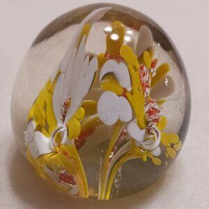 Vintage Yellow, White and Orange Egg Shaped Paperweight